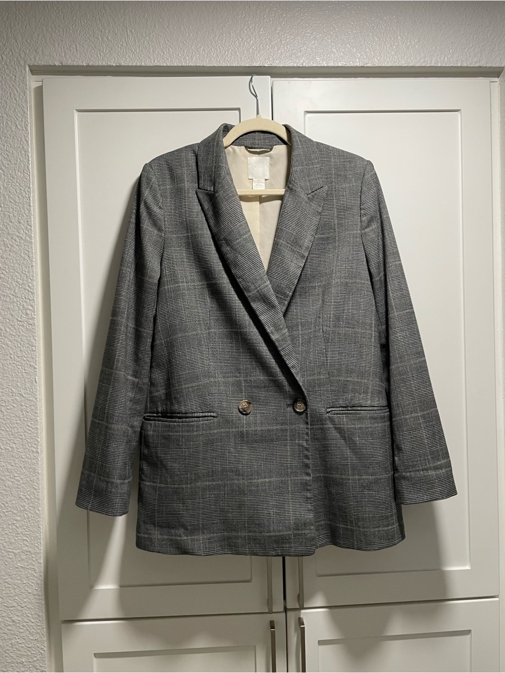 H&M Grey Glen Plaid Double Breasted Oversized Blazer